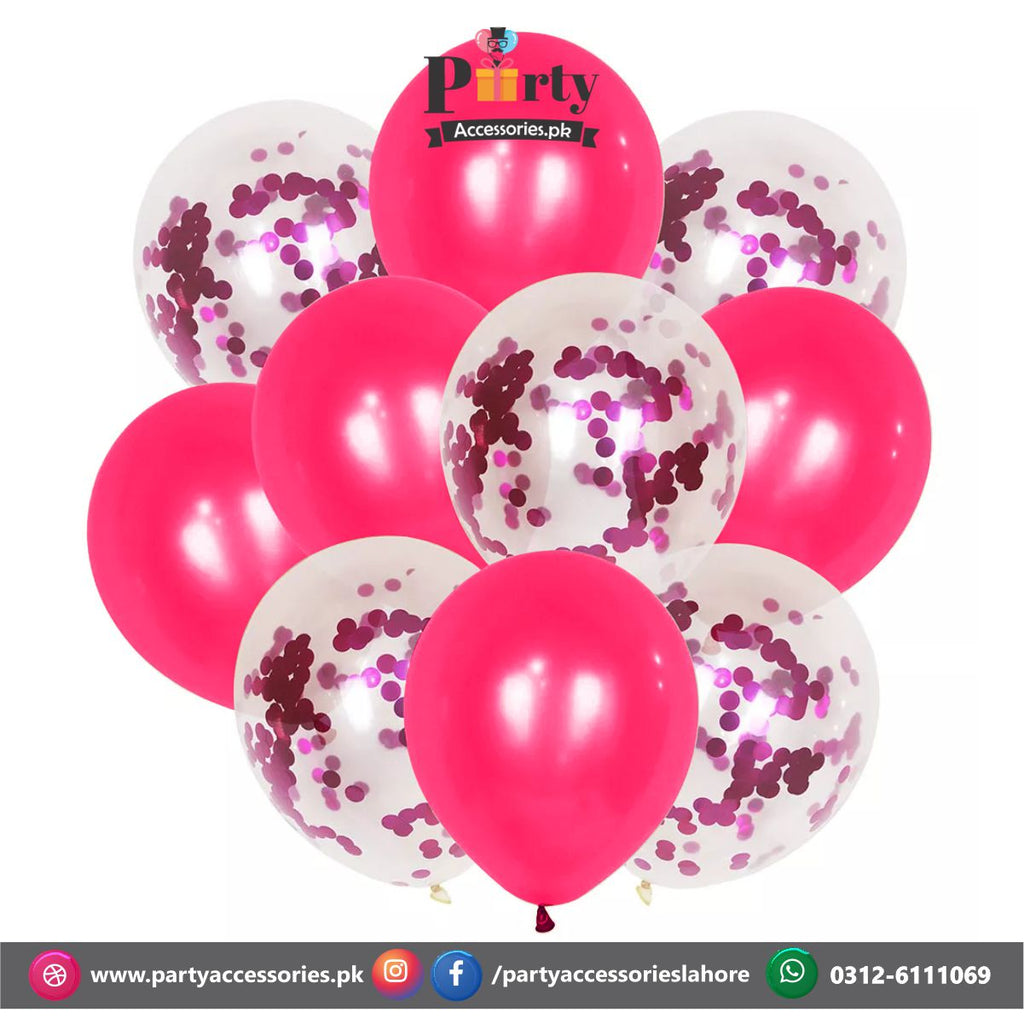 Shocking pink confetti balloons set 