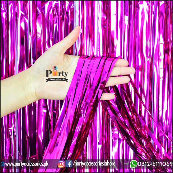 Shocking pink Metallic Foil Fringe Curtain