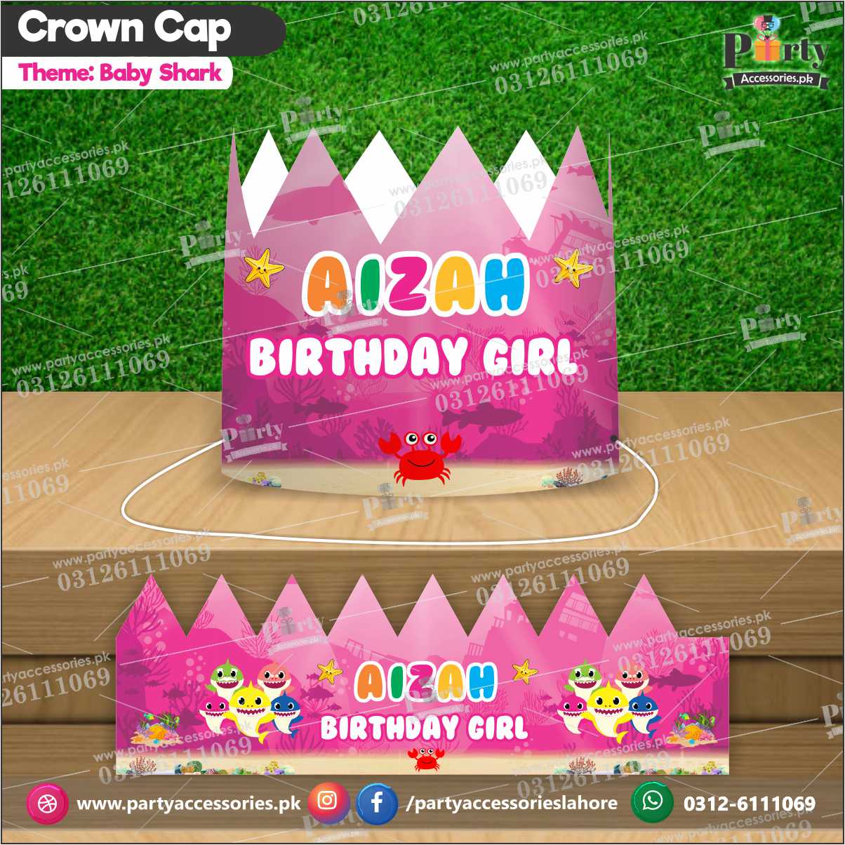Crown Cap in Baby Shark customized for the birthday  GIRL