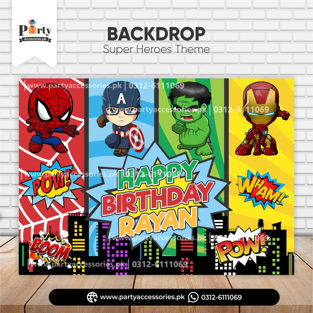 super heroes theme back wall birthday backdrop banner 