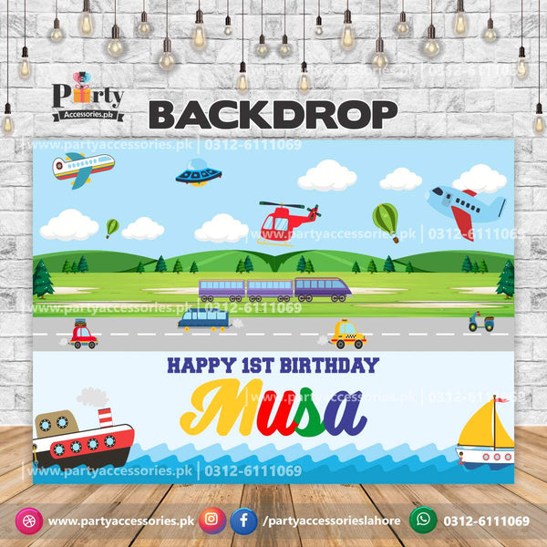 Customized Transport Theme Birthday Party Backdrop