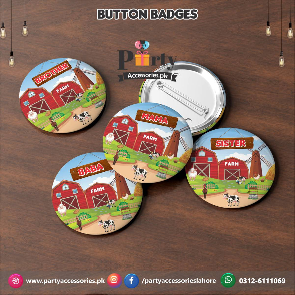 Farm Animals  theme Button badges Pack of 6 | Party Accessories