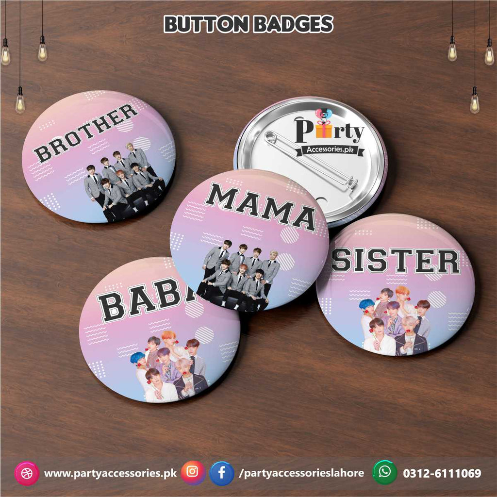 BTS theme party decoration Customized button badges pack of 6 pcs