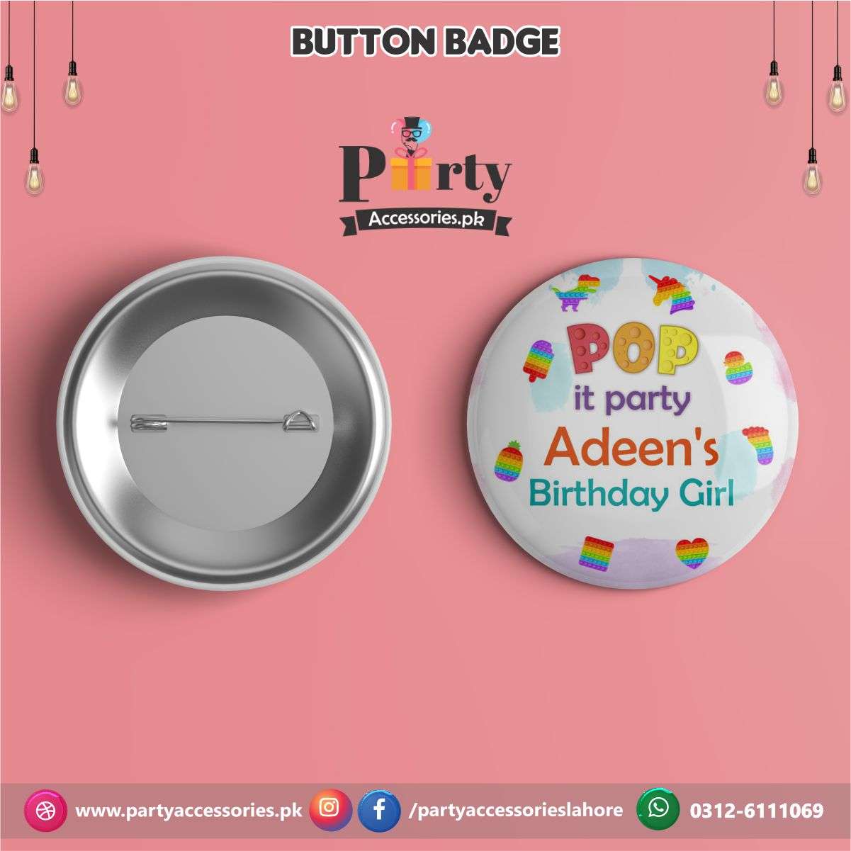 Pop It Party theme Customized Button Badge