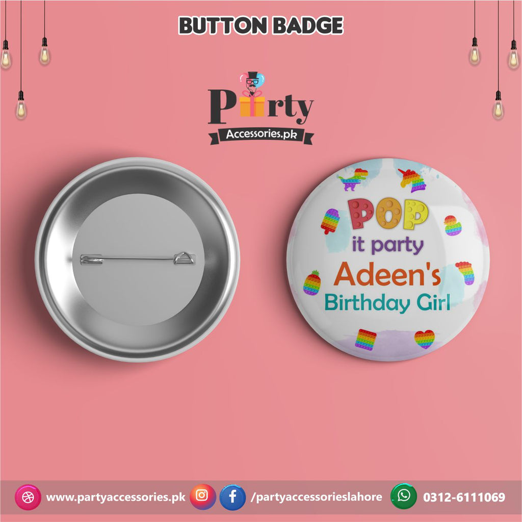 Pop It Party theme Customized Button Badge
