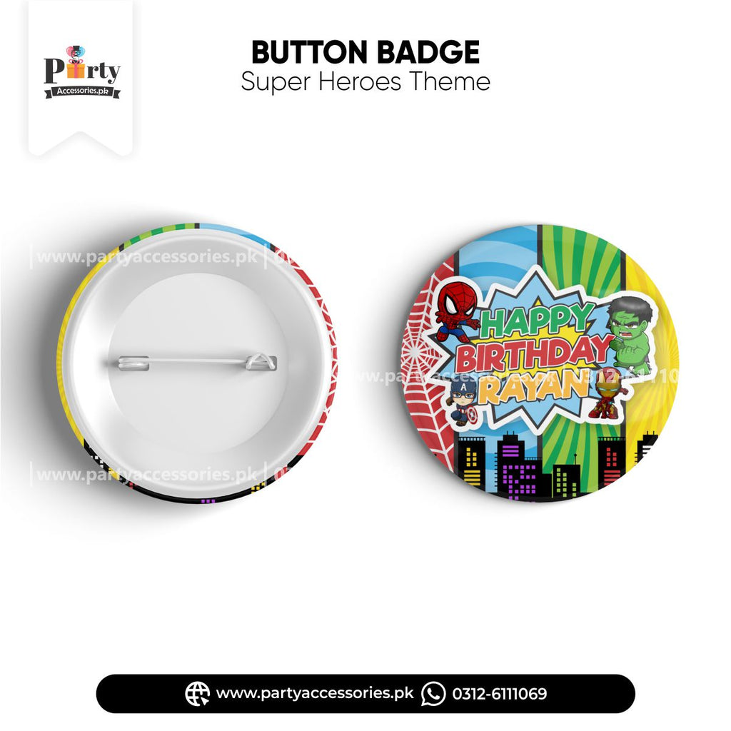 Customized button badge for Superheros theme birthday Celebration