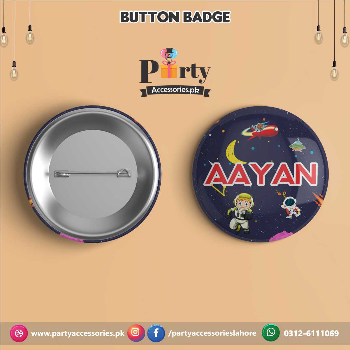 Outer Space Birthday Theme Customized Button Badge (Each pcs)