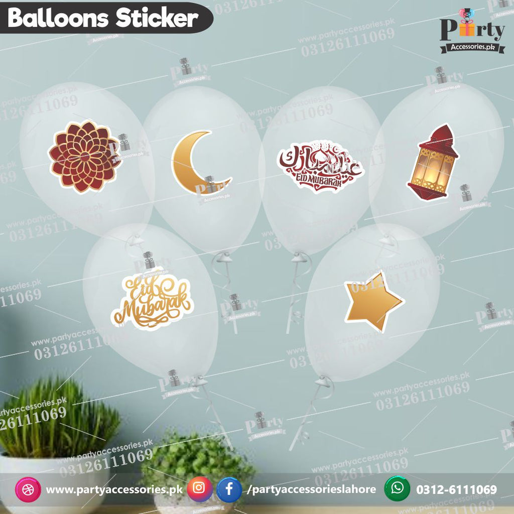 Eid Decorations in Pakistan | Eid Party themed transparent balloons with stickers pack of 6