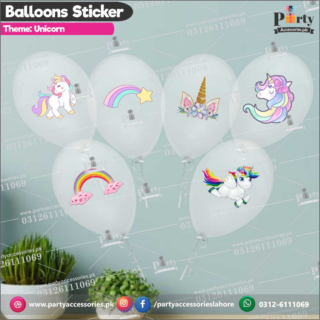 Unicorn theme transparent balloons with stickers 