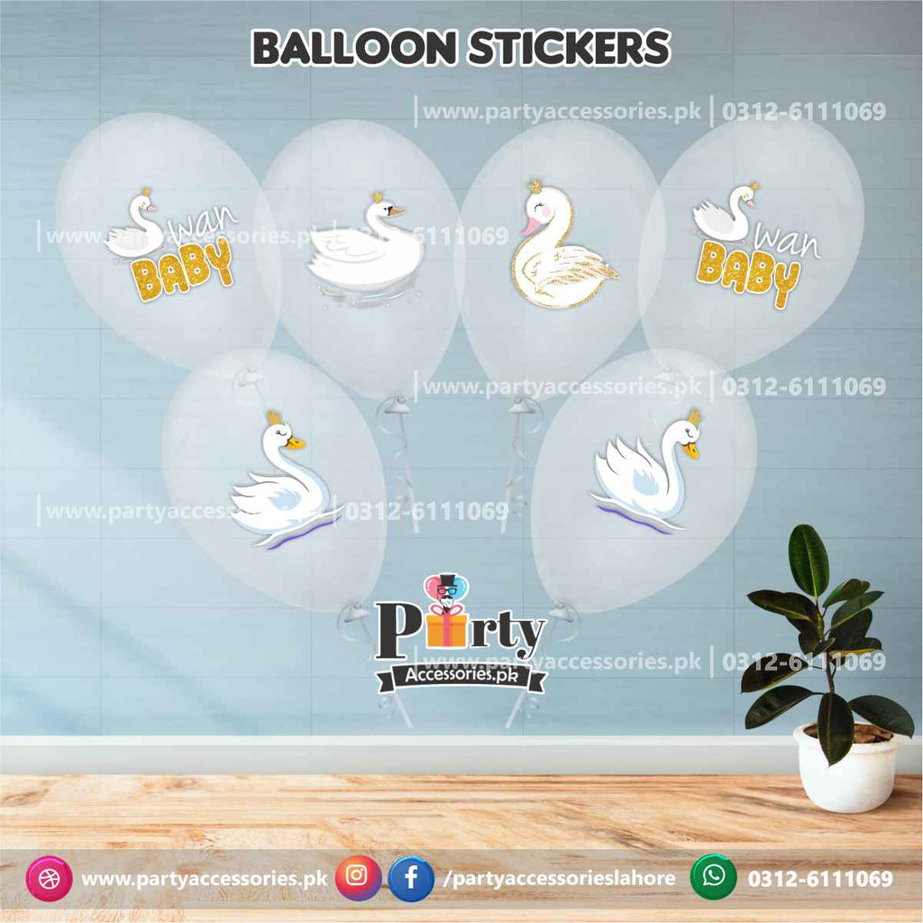 Swan theme transparent balloons with stickers pack of 6
