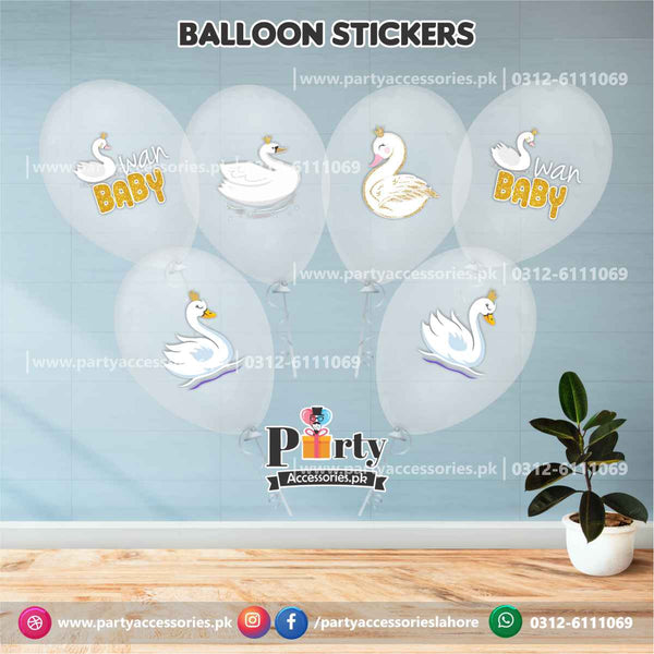 Swan theme transparent balloons with stickers pack of 6
