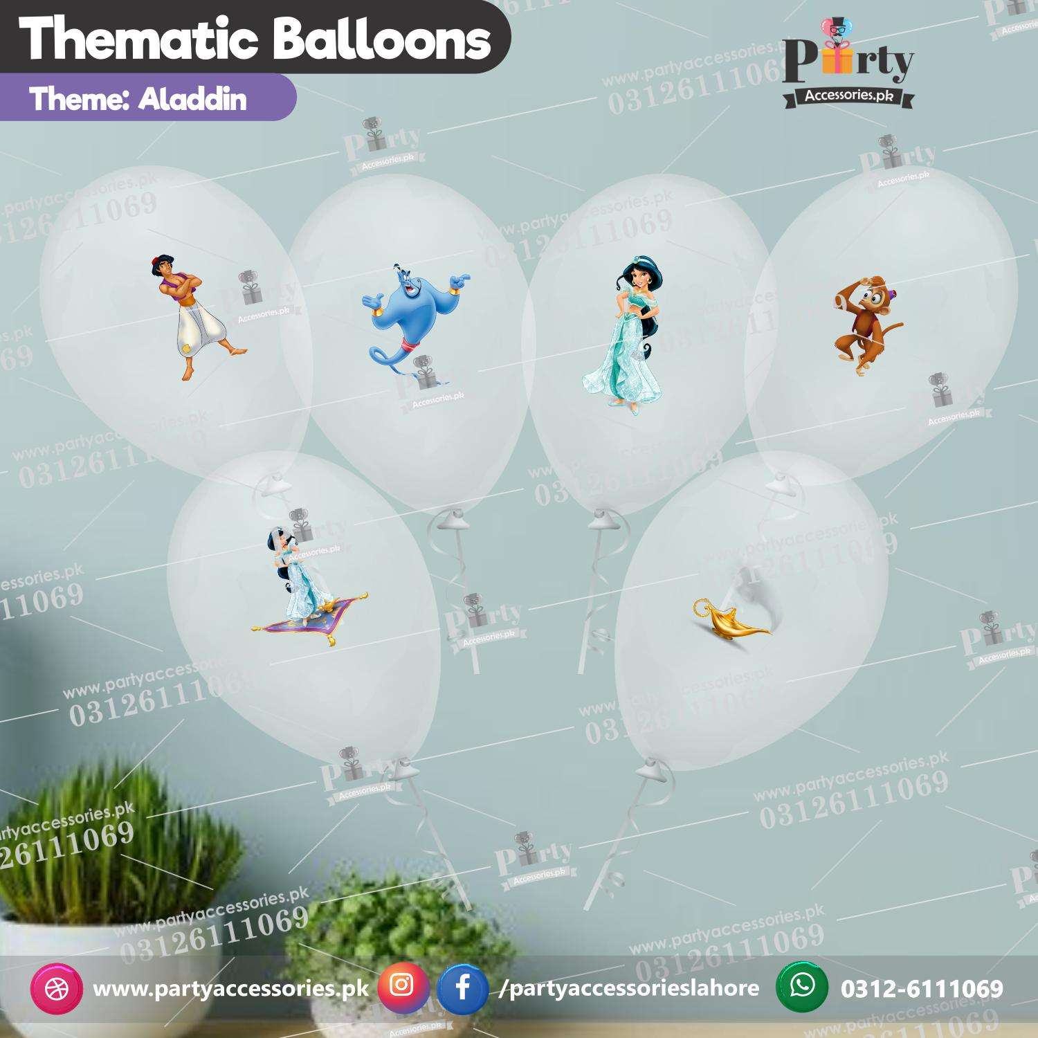 Aladdin princess theme transparent balloons with stickers 