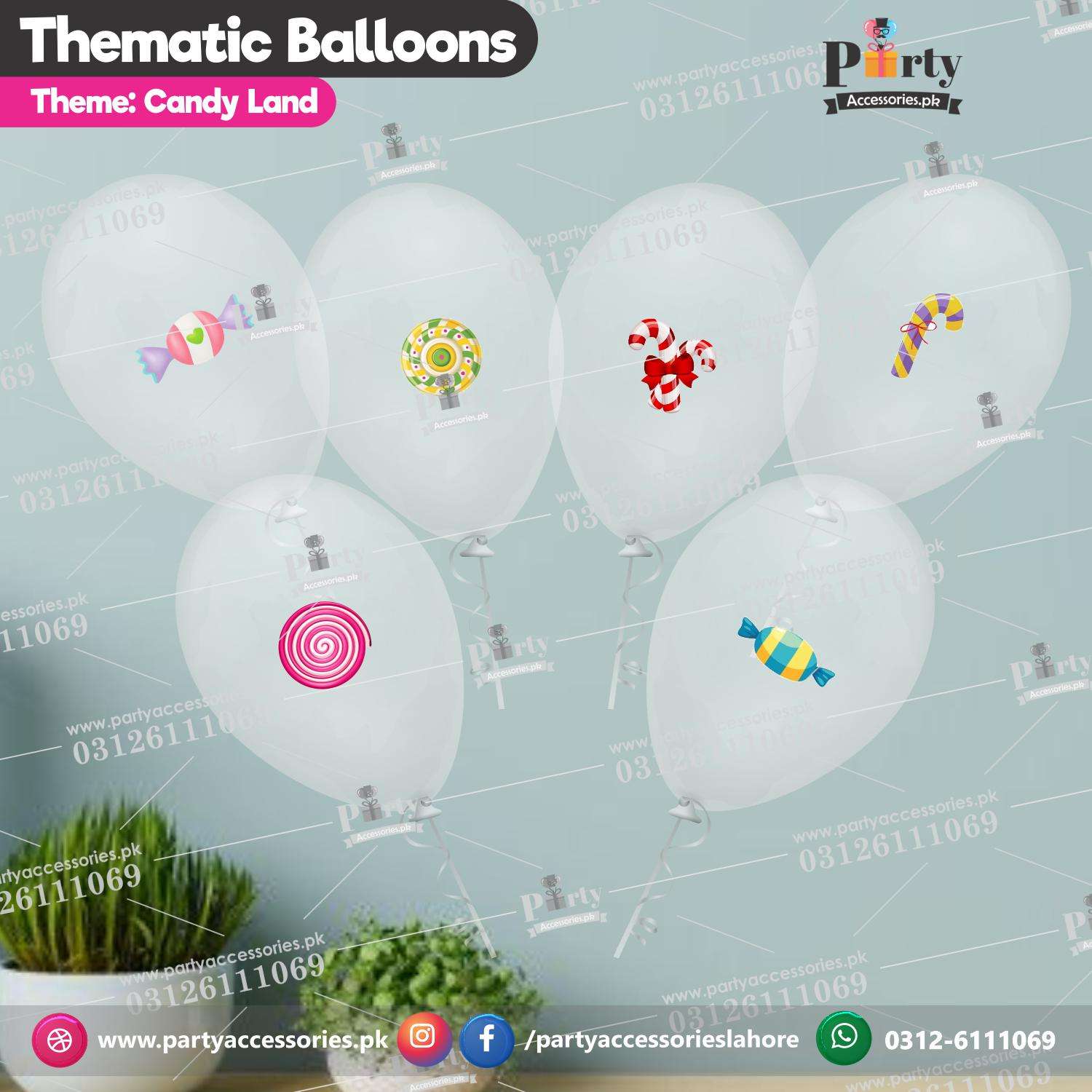 Candyland theme transparent balloons with stickers