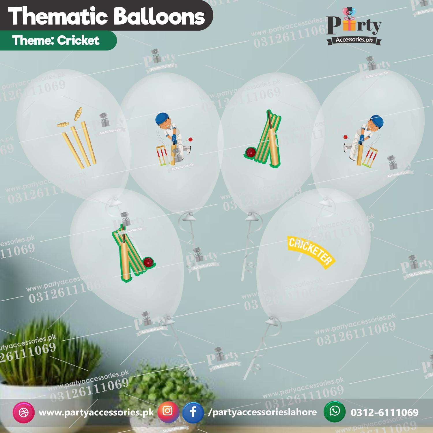 Cricket theme transparent balloons with stickers 