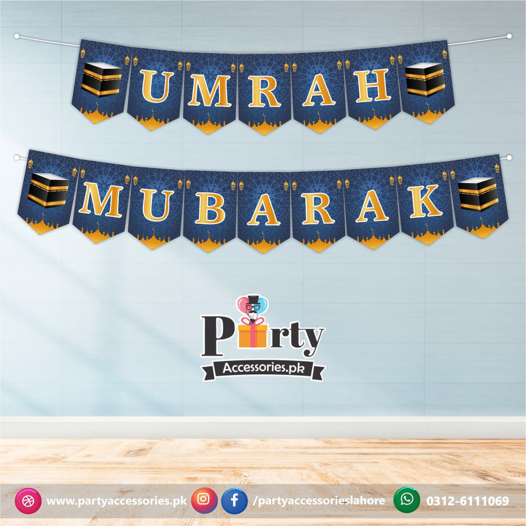 Umrah Mubarak Wall decoration bunting banner in elegant blue color