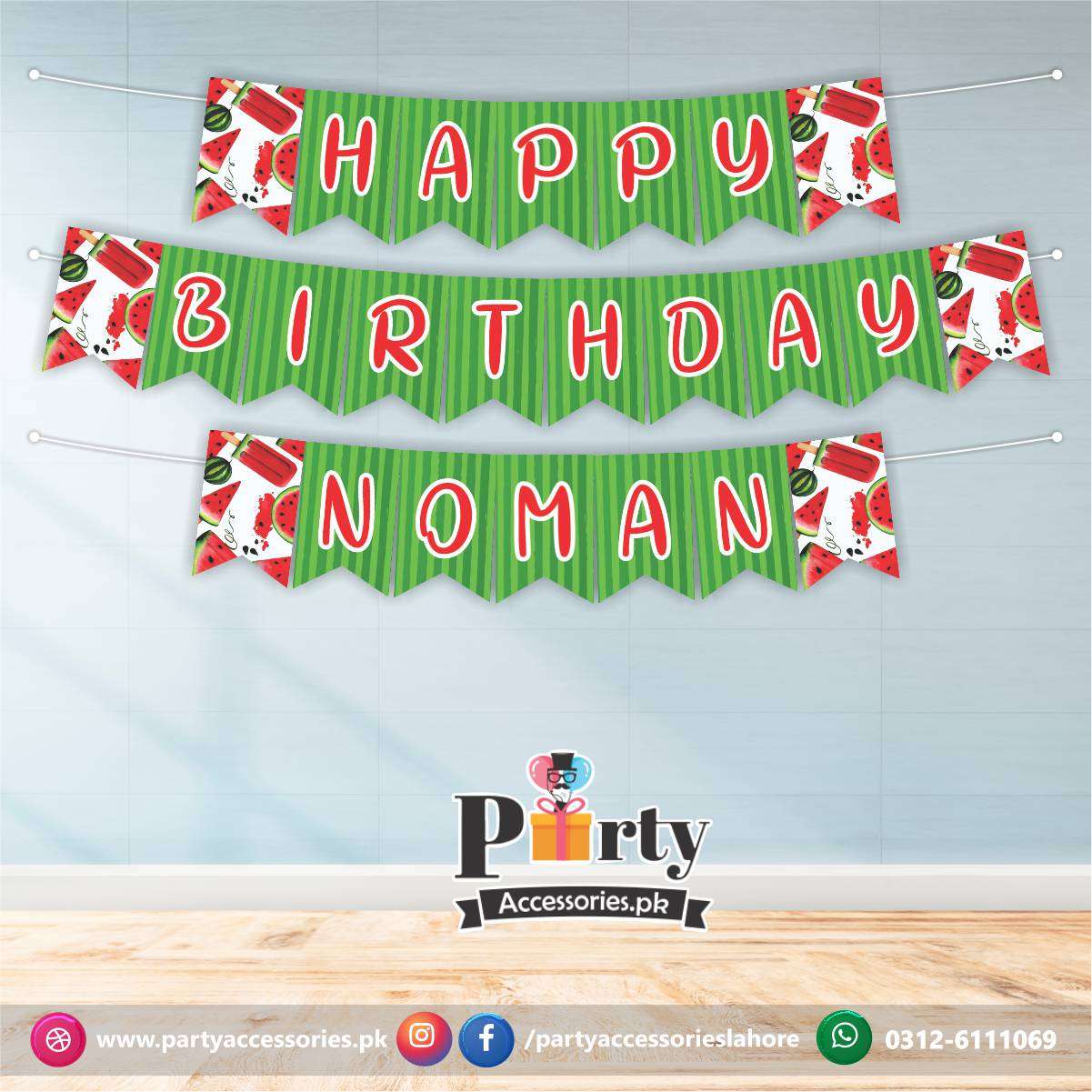  Bunting banner in One in a melon theme birthday party with cutouts
