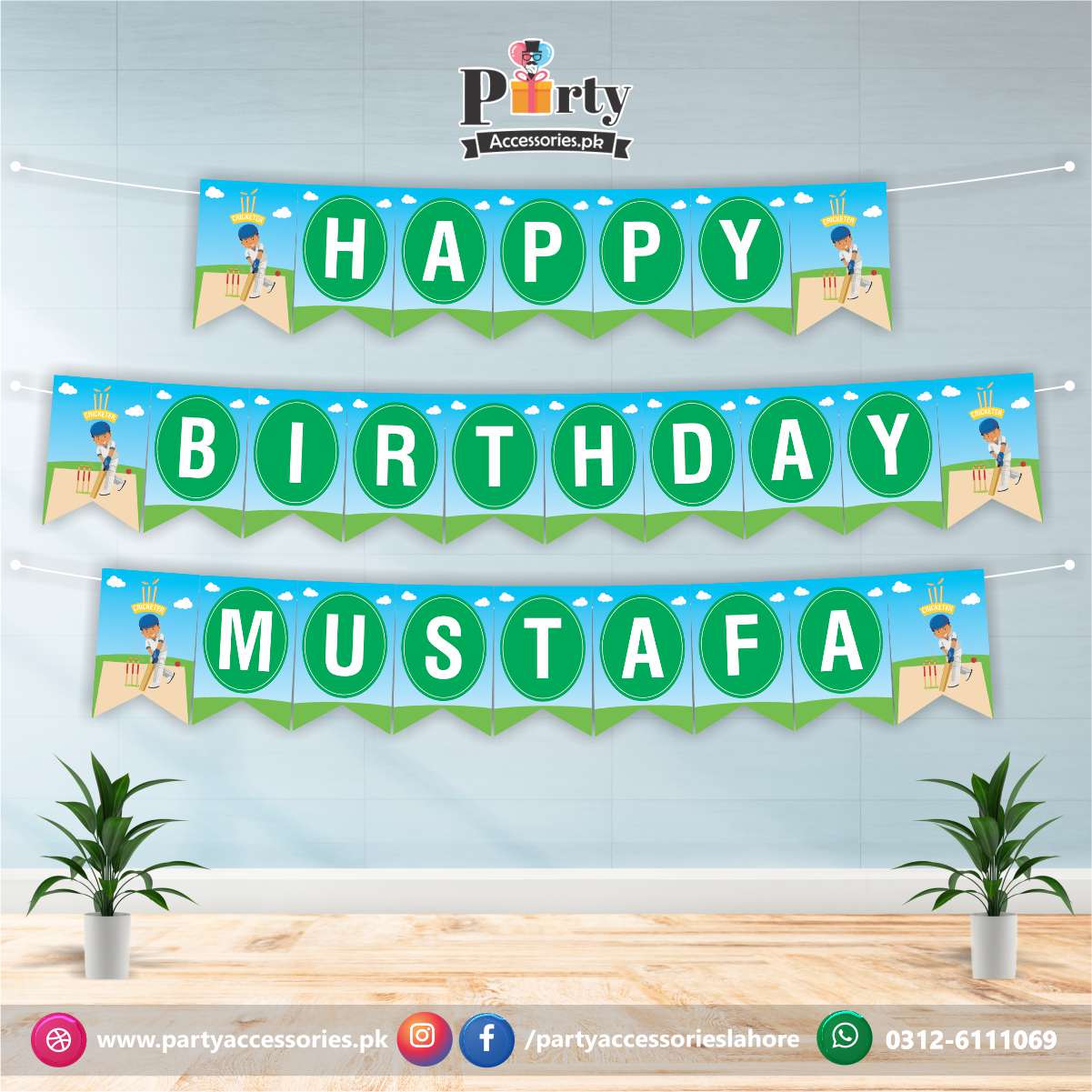 Cricket theme birthday party customized Bunting Banner