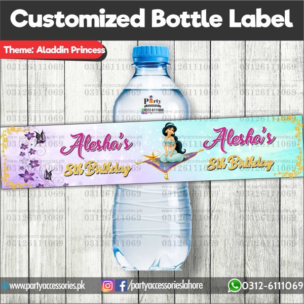 Aladdin Princess theme Customized Bottle Label wraps for table decoration