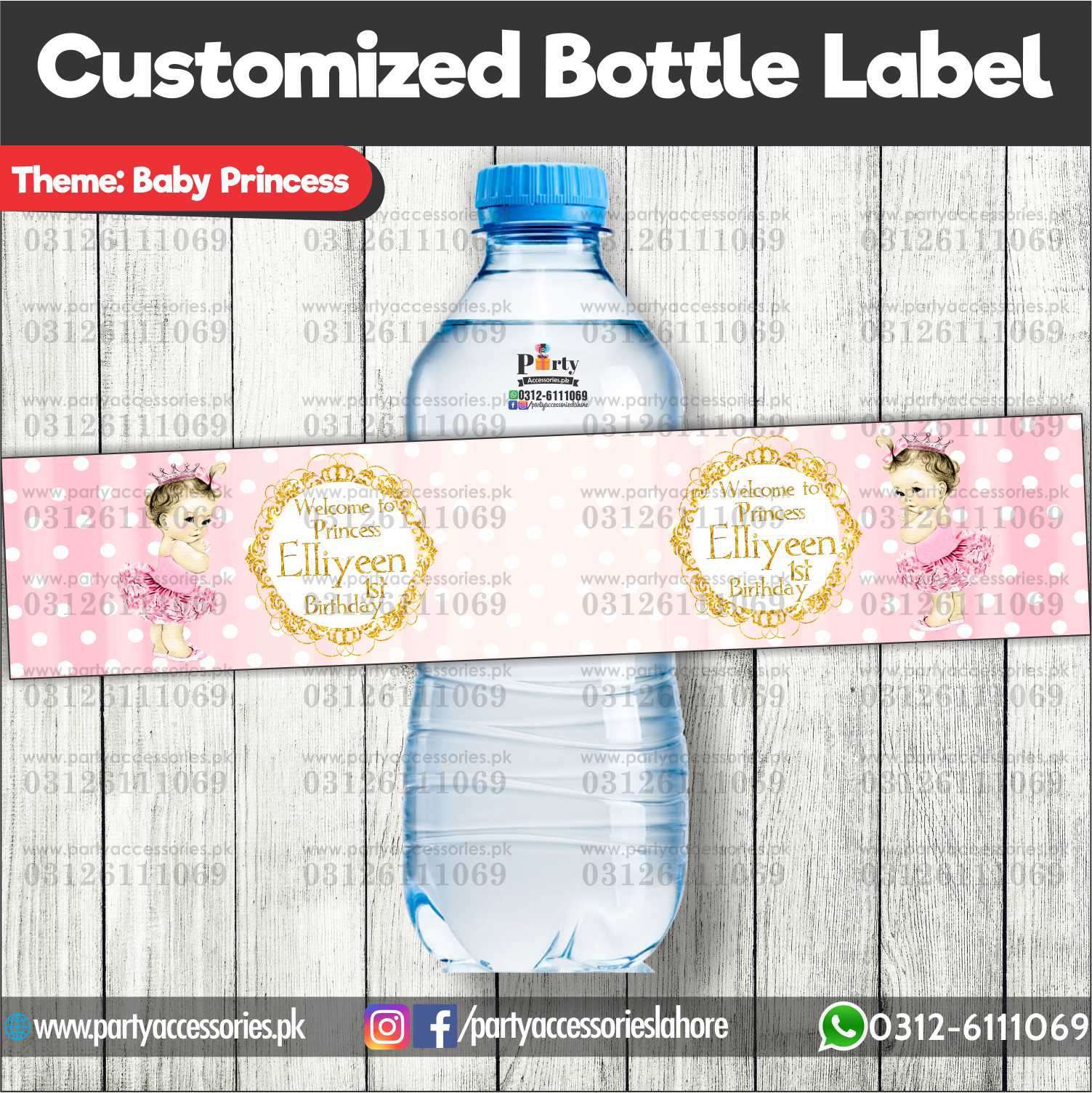 Disney Princess theme Customized Bottle Label wraps for table decoration