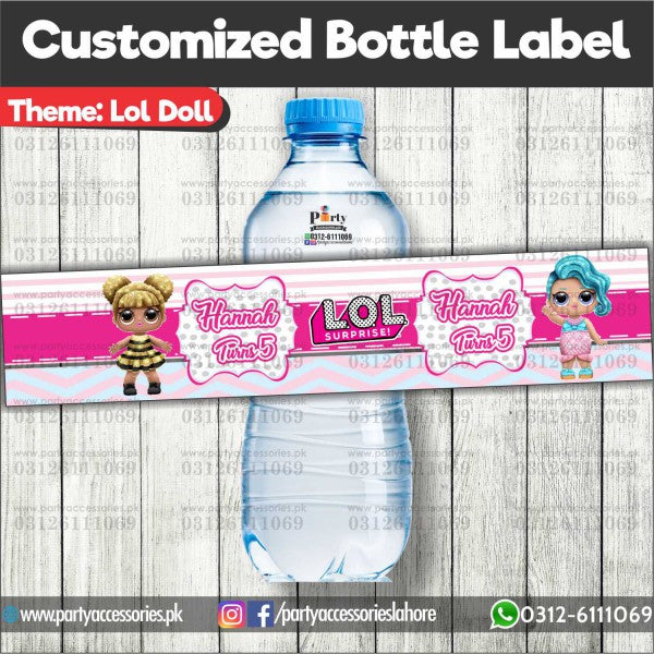 LOL Doll theme Customized Bottle Labels for table decoration