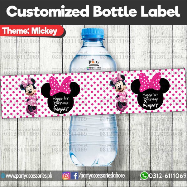 Minnie Mouse theme Customized Bottle Labels for table decoration