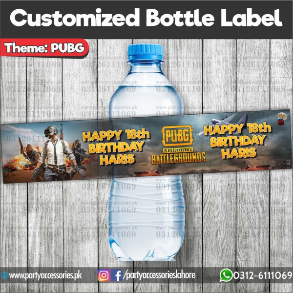 PUBG theme Customized water Bottle Labels