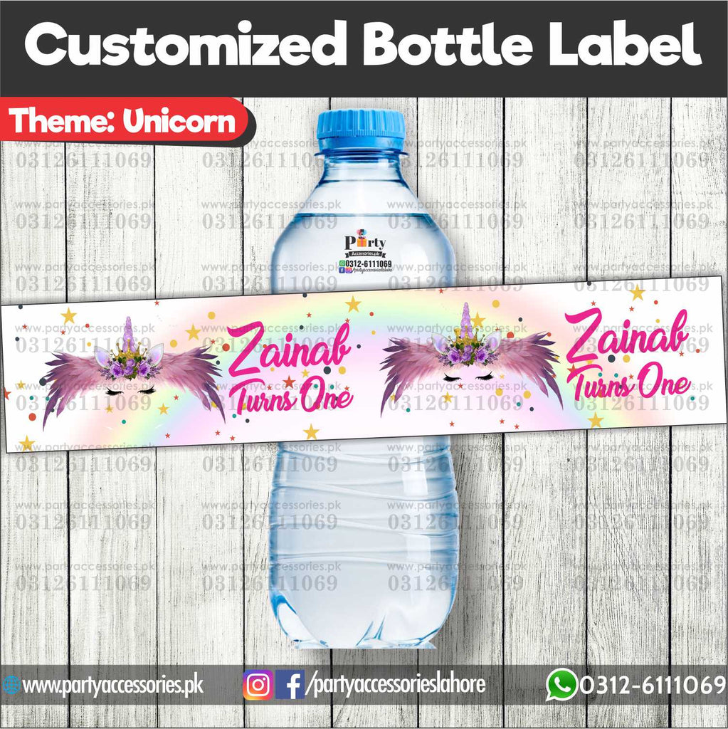 Unicorn theme Customized Bottle Labels for table decoration