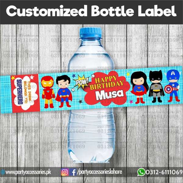 Super hero Avengers theme Customized Bottle Label wraps for Birthday
