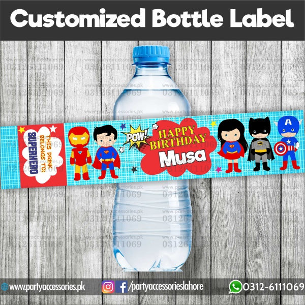 Super hero Avengers theme Customized Bottle Label wraps for Birthday