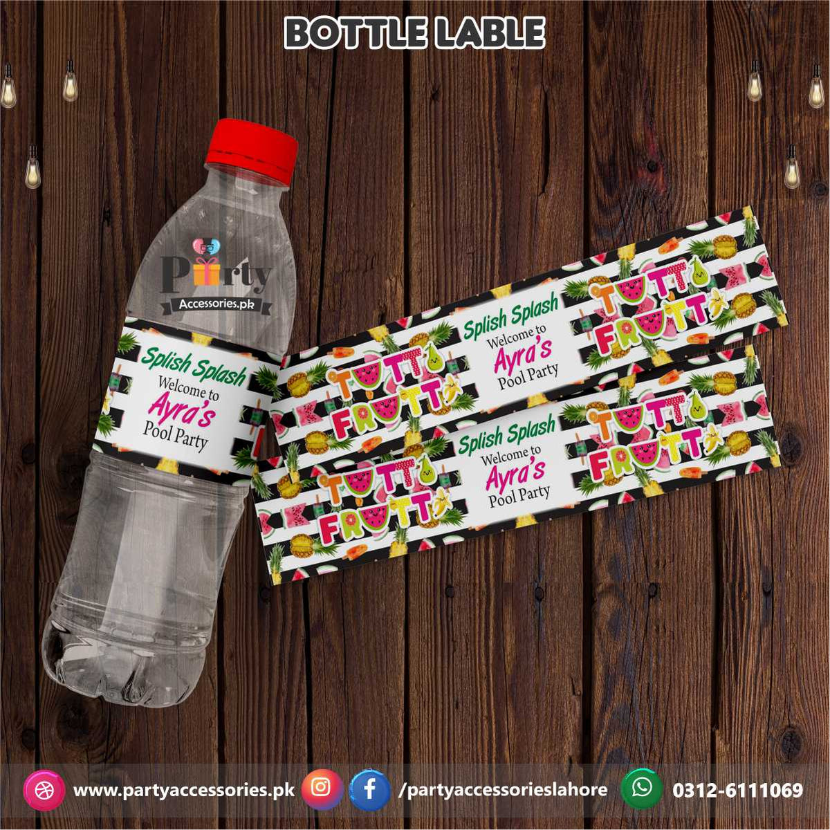 Tutti Fruiti theme Bottle Label wraps for table decoration