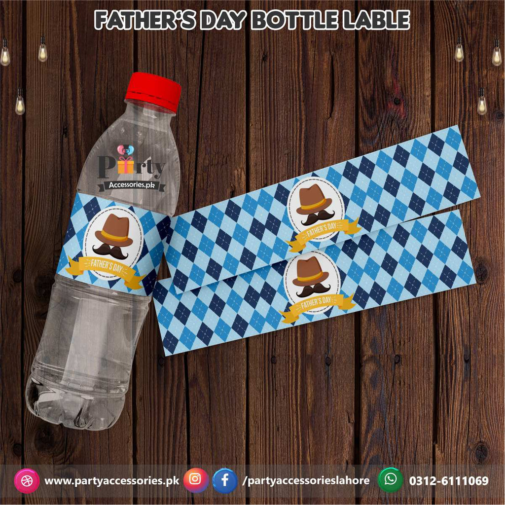 Fathers day Table decorations | Happy Father's day Bottle label in elegant blue shade