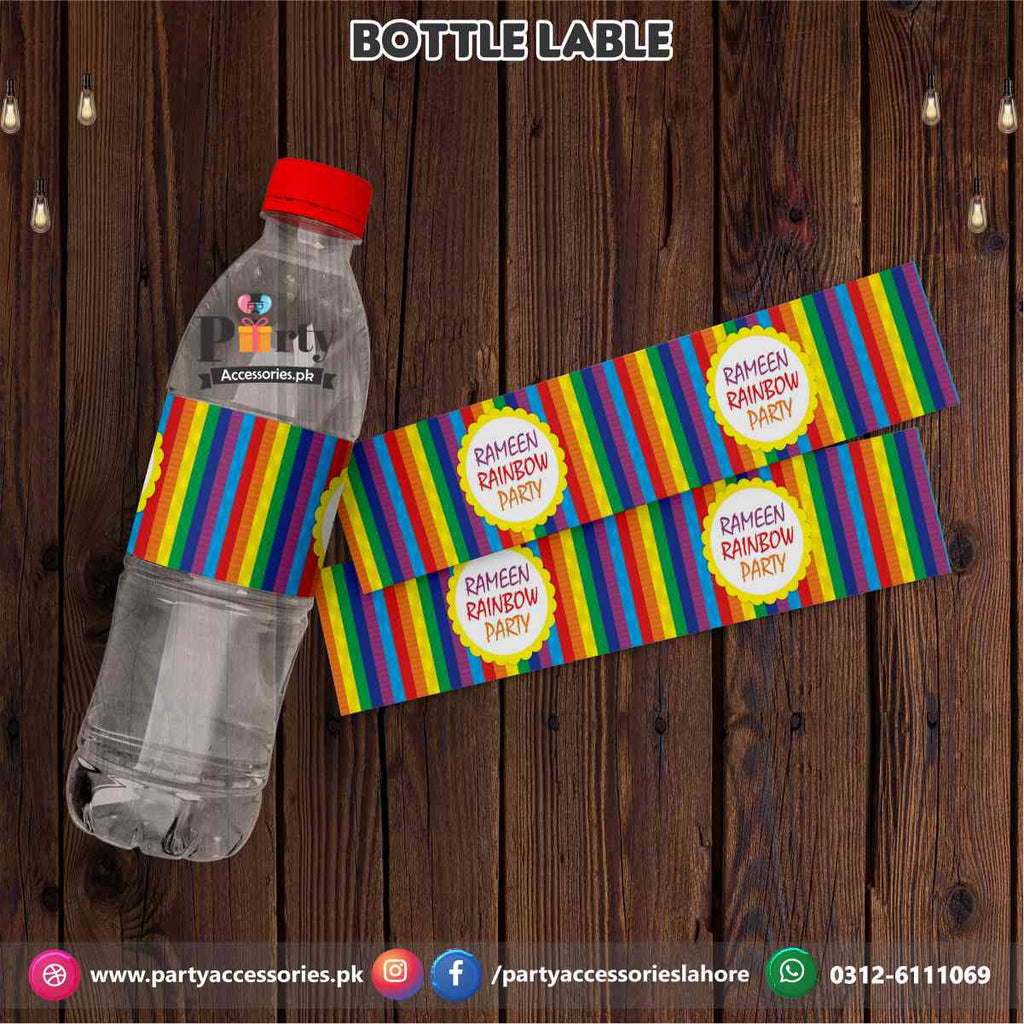 Rainbow birthday theme party bottle label wraps for table decoration