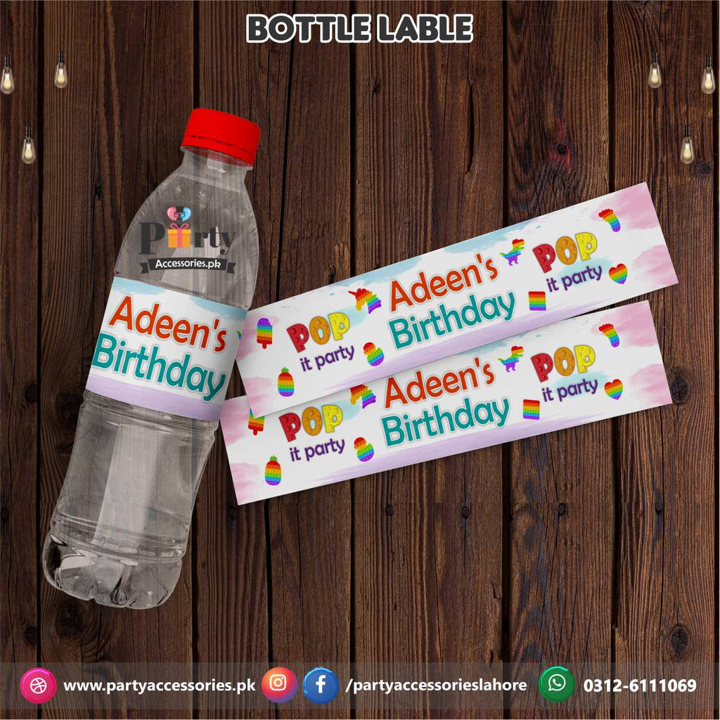 Pop It Party theme Customized Bottle Labels for table decoration