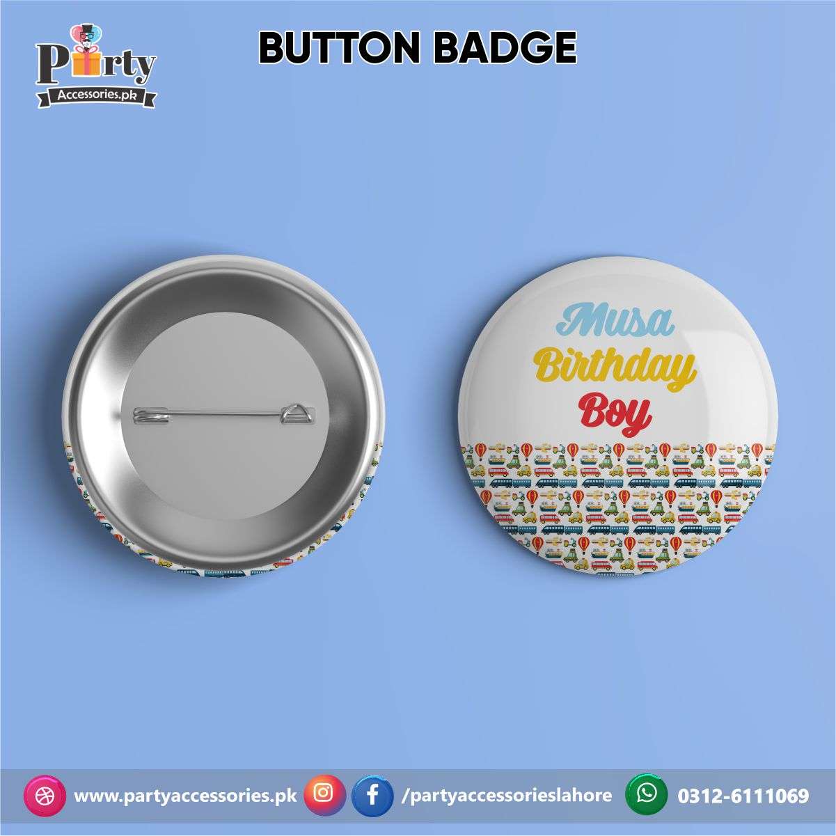 Transport Theme Customized Button Badge (Each pcs)