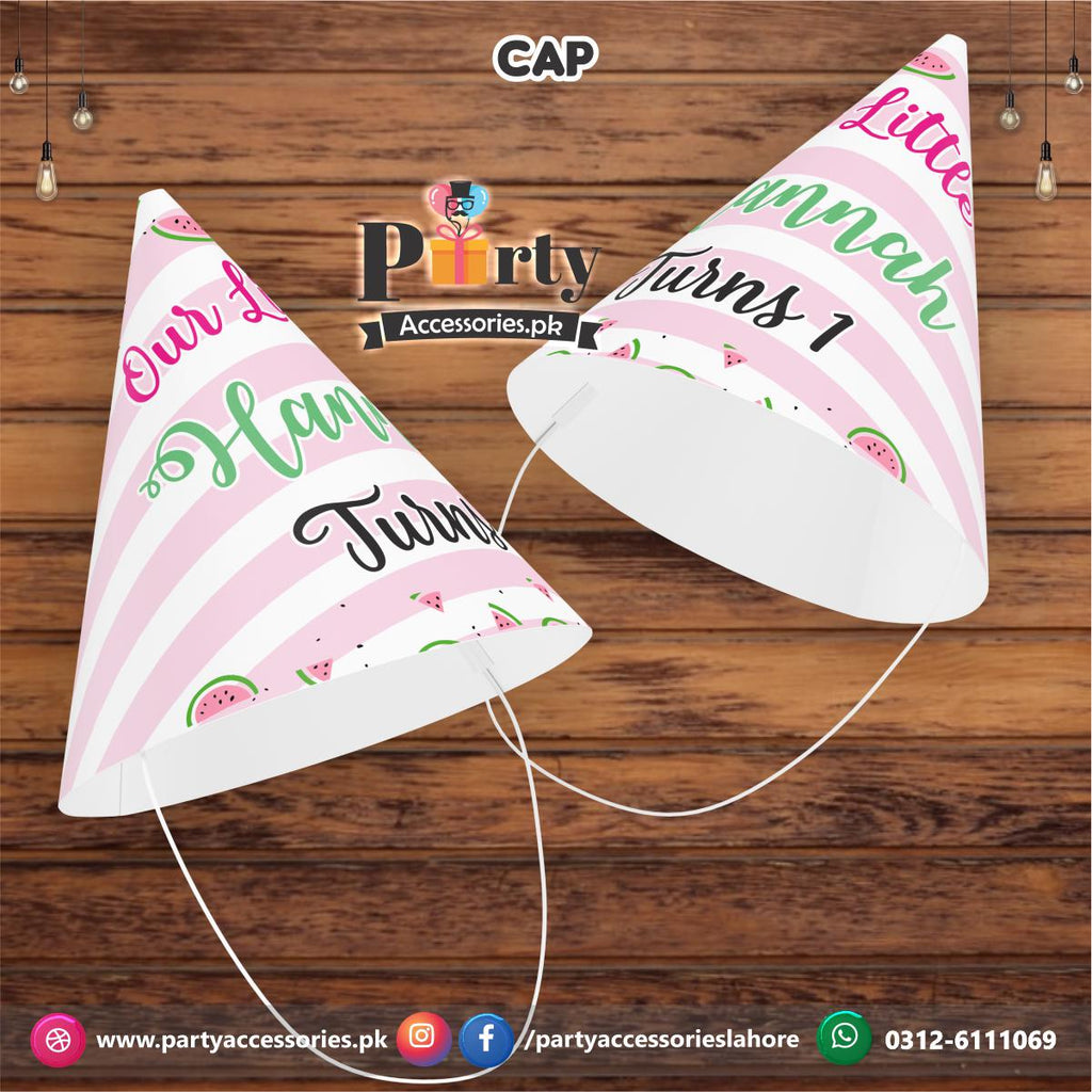 One in a melon theme birthday party Cone shape caps