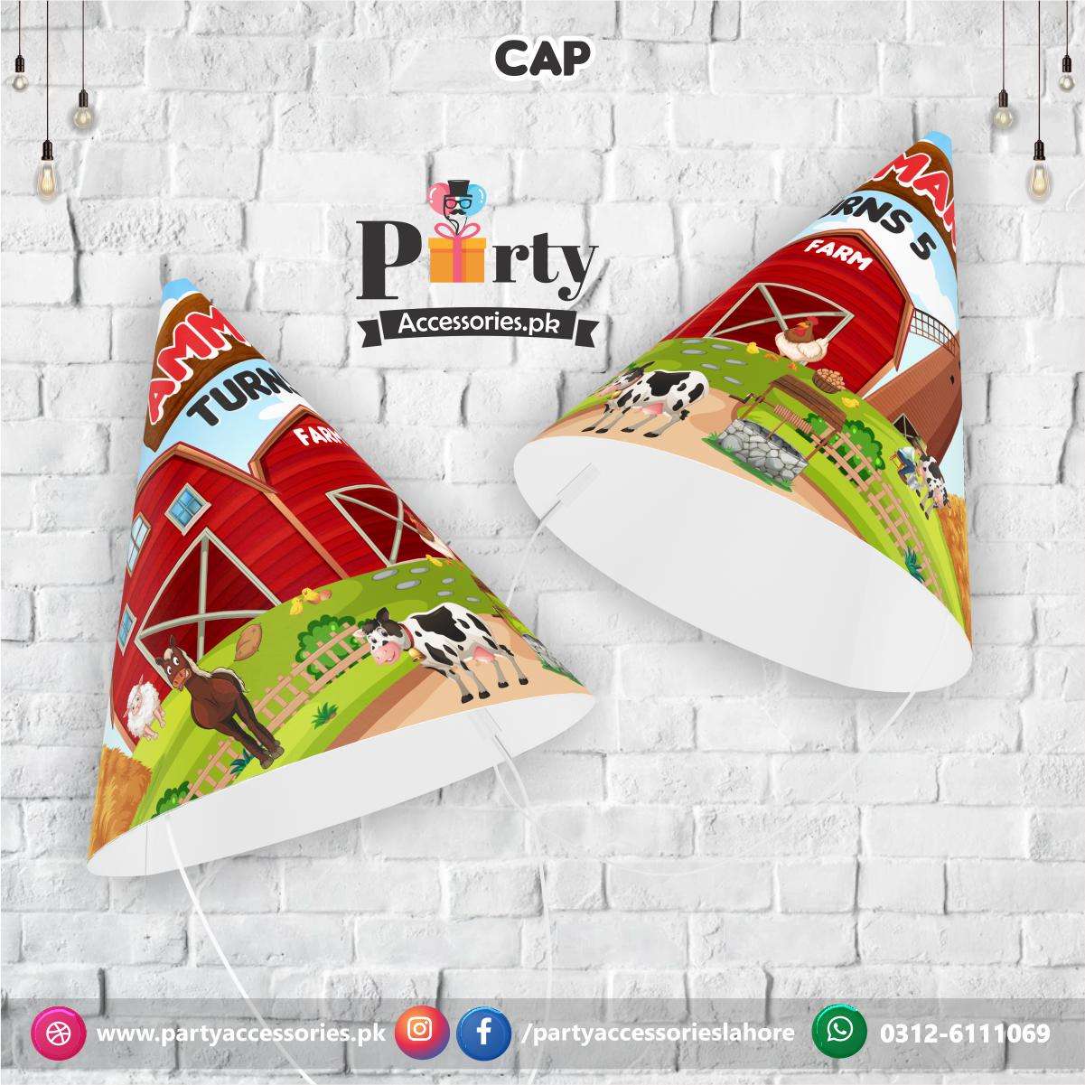 Customized Cone shape caps in Farm animals theme birthday party