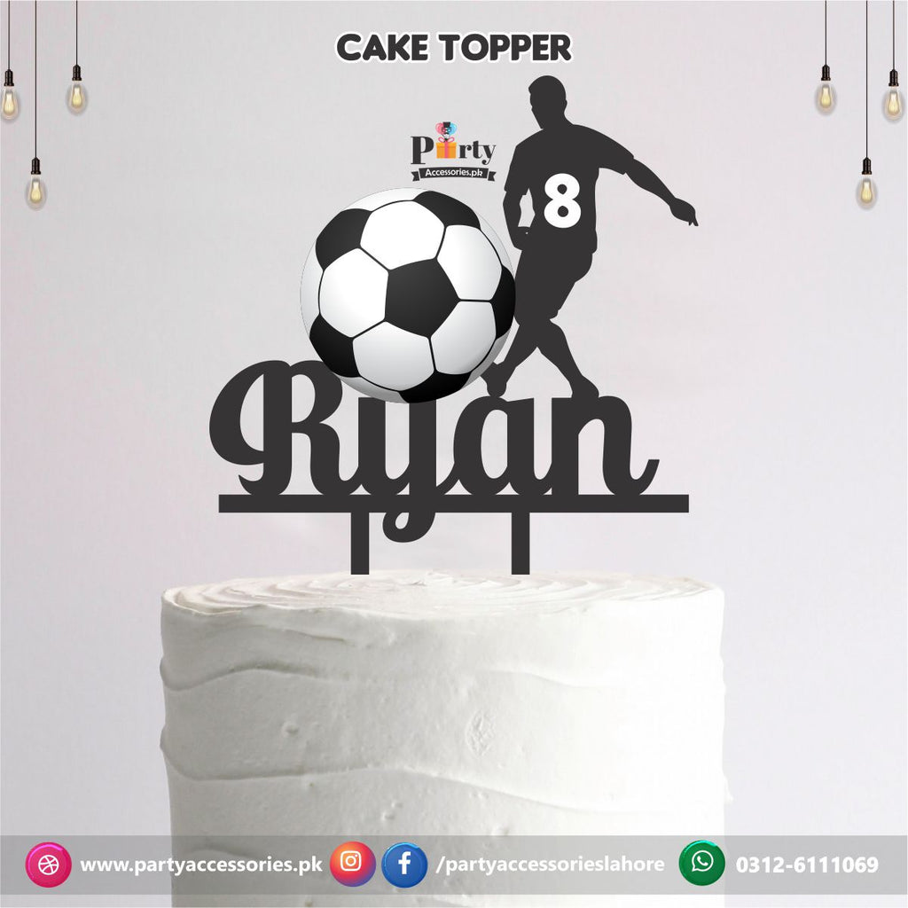 Football Soccer theme cake topper customized on wood
