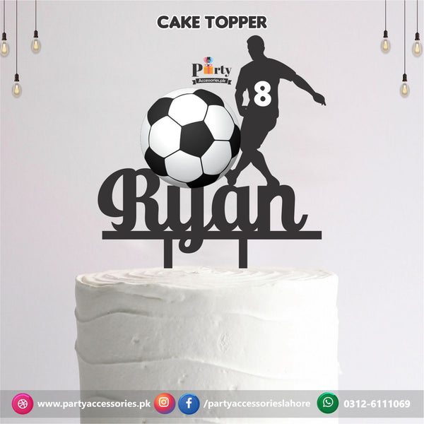 Football Soccer theme cake topper customized on wood