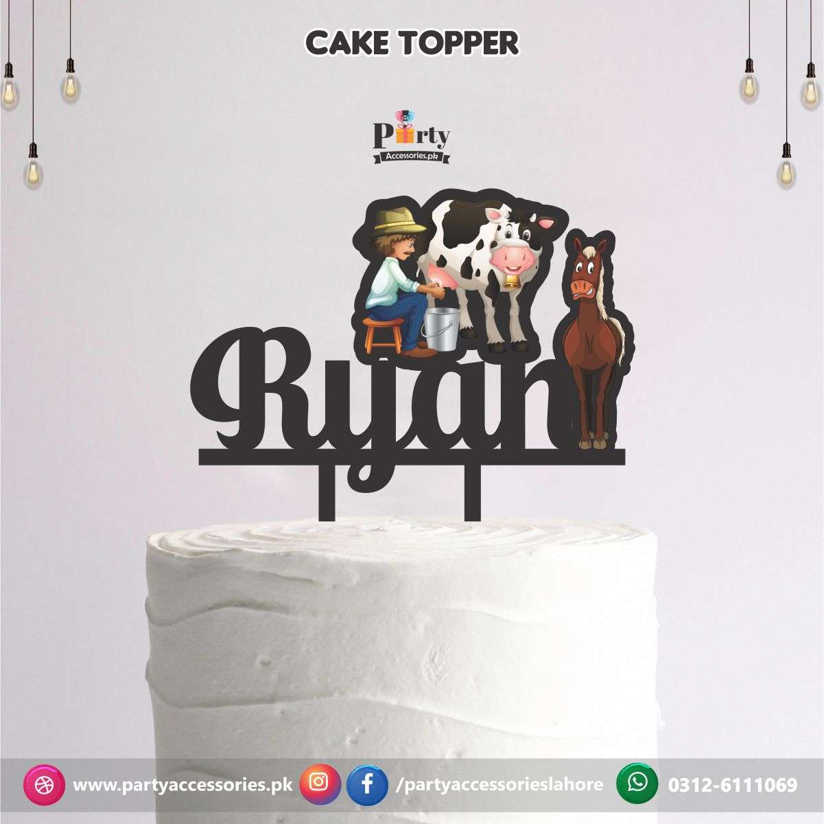 Farm Animals theme Customized wooden cake topper