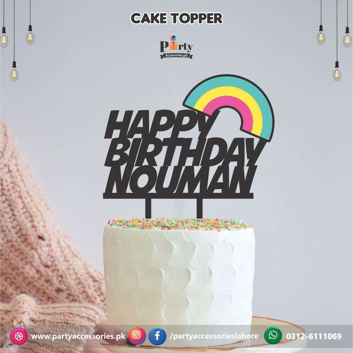 Rainbow theme birthday party cake topper – PartyAccessories.pk