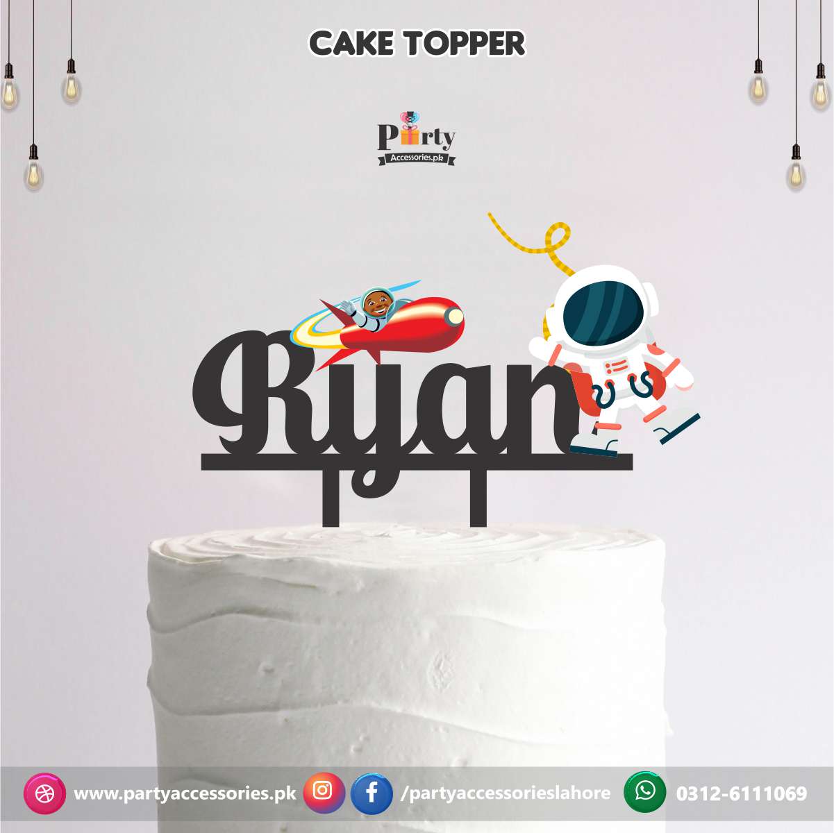 Outer Space Theme Birthday Party Wooden Cake Topper