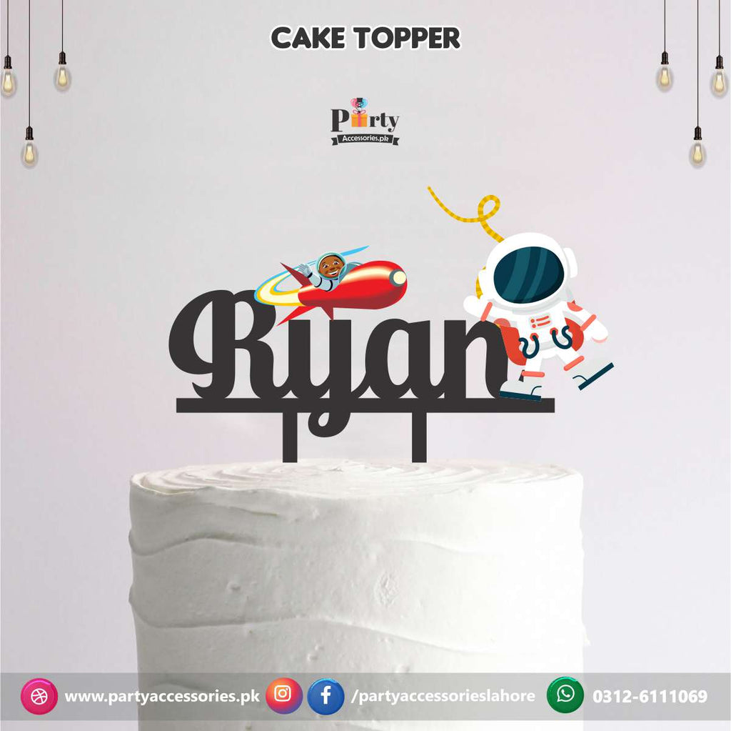 Outer Space Theme Birthday Party Wooden Cake Topper