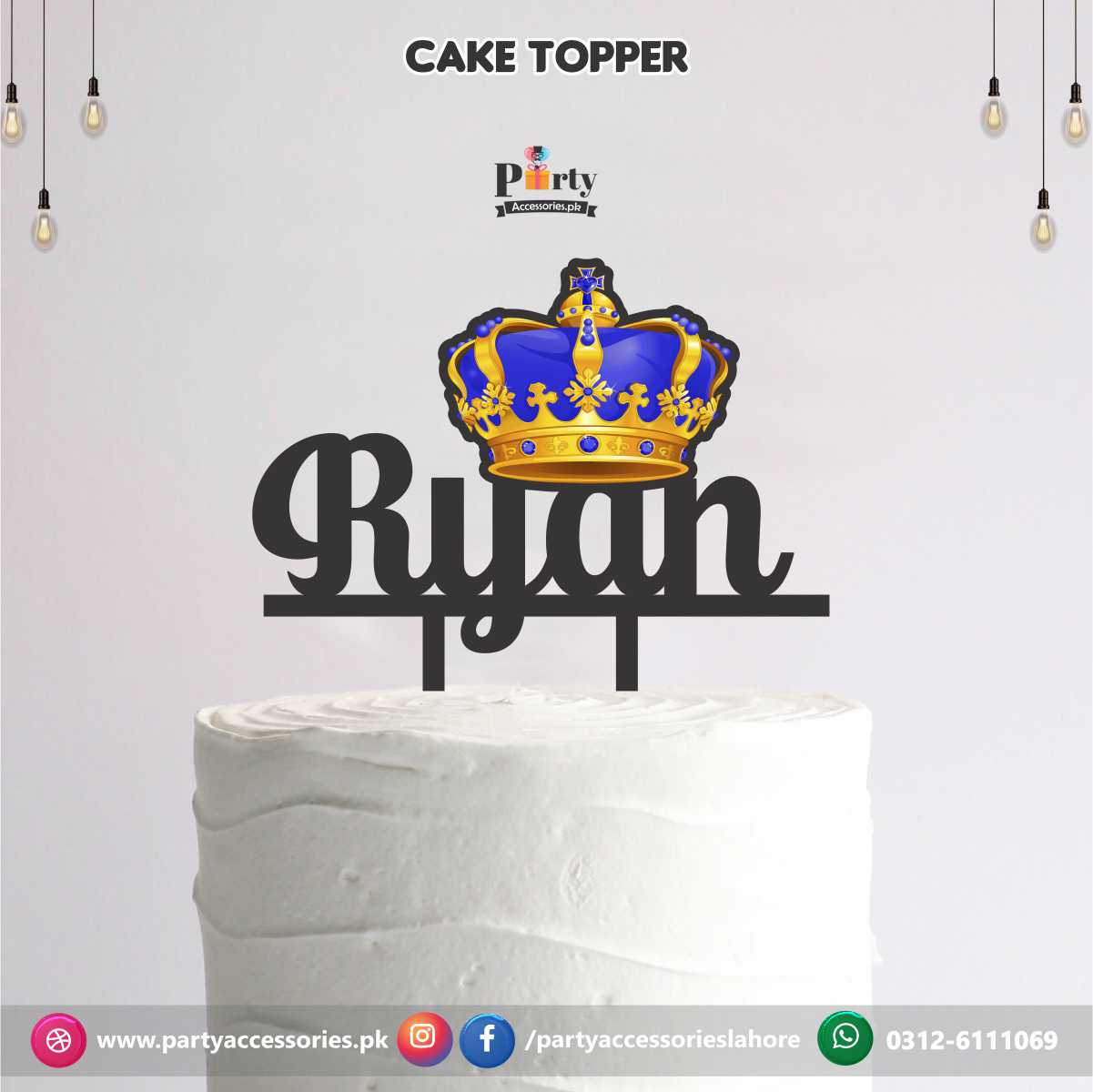 Prince theme cake topper customized on wooden