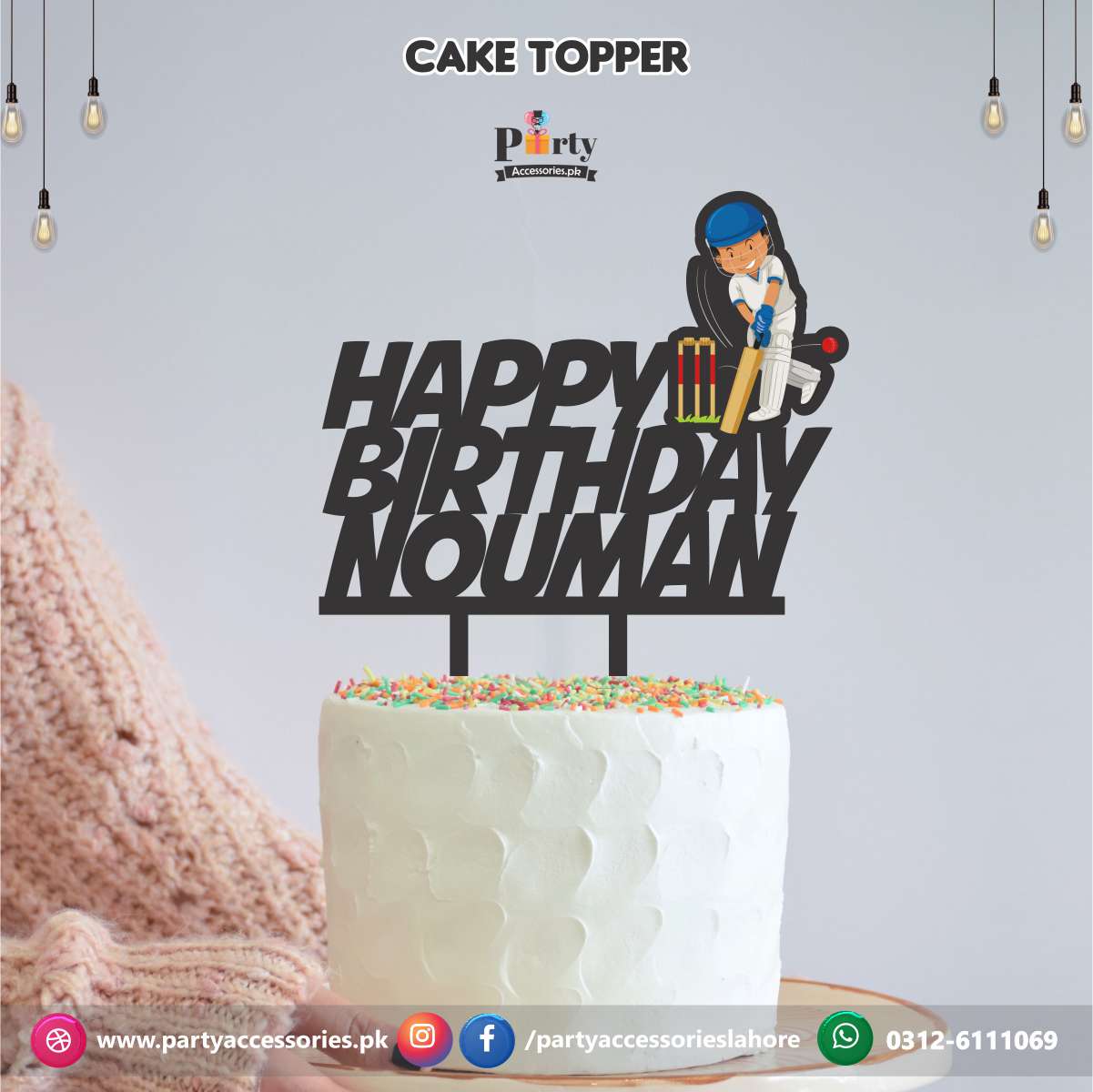 Cricket theme birthday party customized wooden cake topper