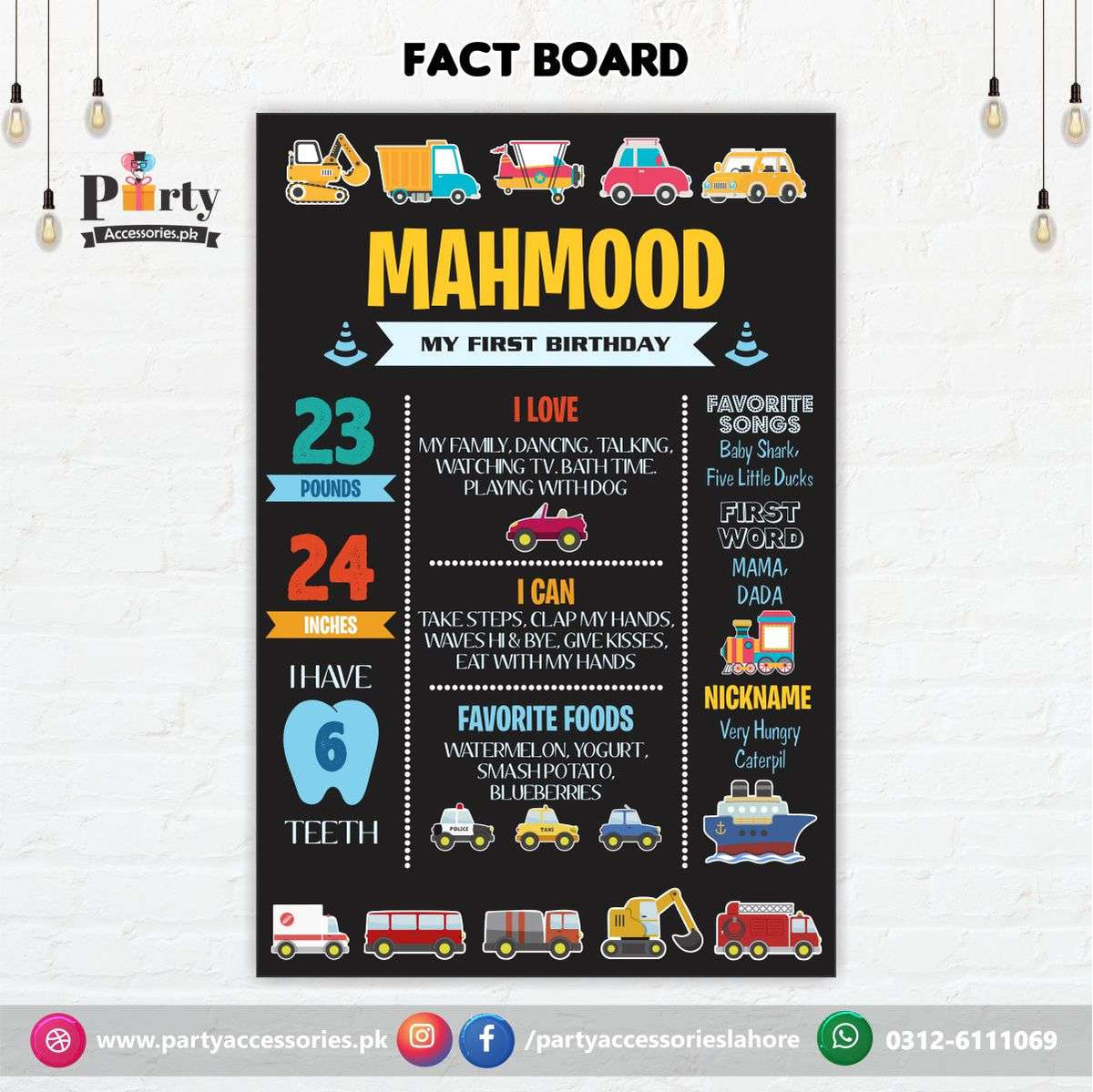 Customized Transport Theme First Birthday Fact board / Milestone Board ...
