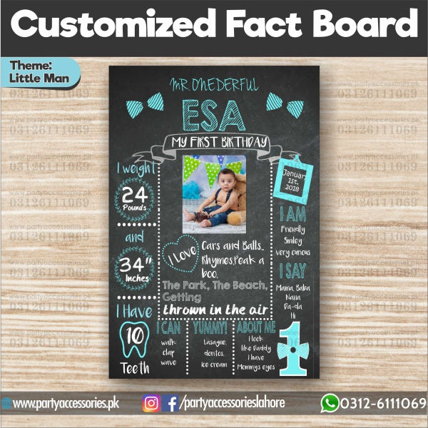 Customized Little Man theme first birthday Fact board / Milestone Board