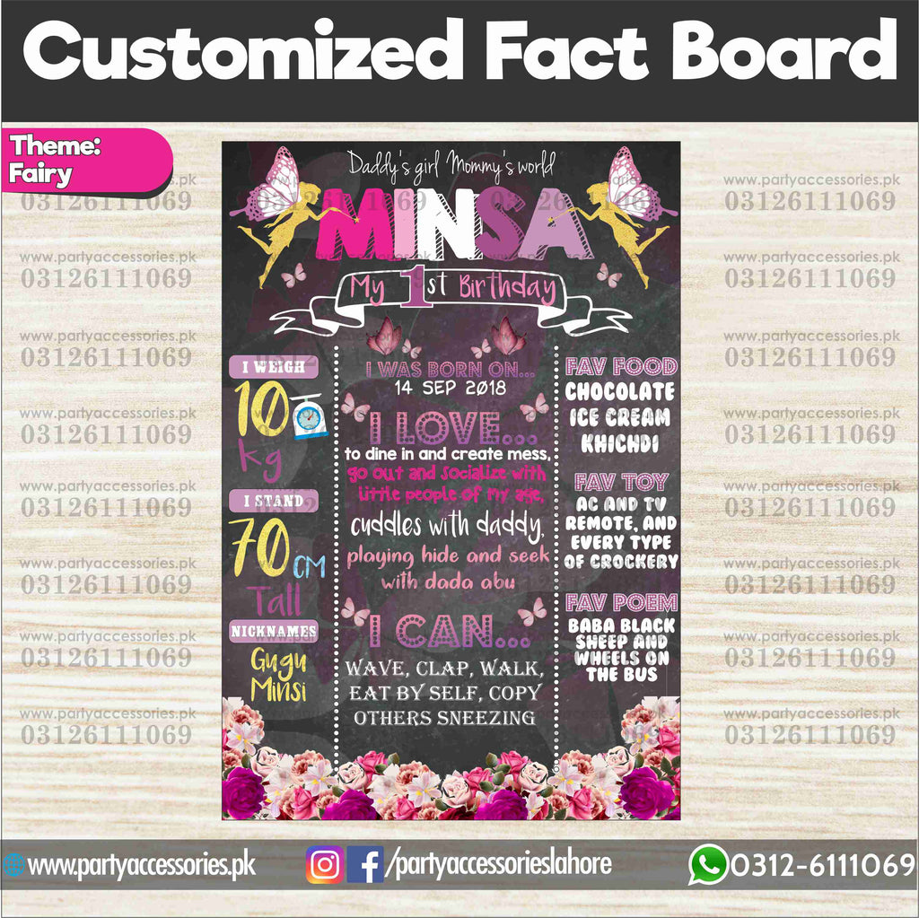 Customized Butterfly theme first birthday Fact board / Milestone Board