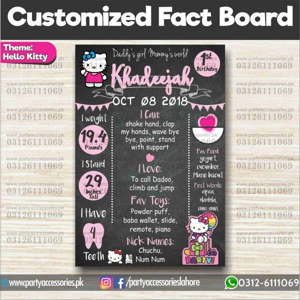 Customized Hello Kitty theme birthday Fact board / Milestone Board