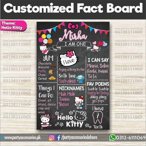Customized Hello Kitty theme birthday Fact board / Milestone Board