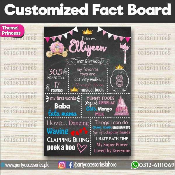 Customized Disney Princess theme first birthday Fact board / Milestone Board